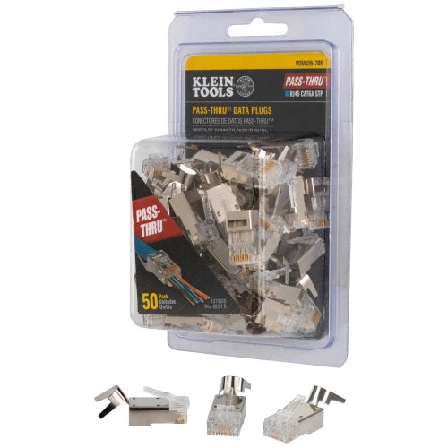 Klein Tools Pass-Thru™ Modular Data Plugs, RJ45-CAT6A, Shielded (STP), 50-Pack