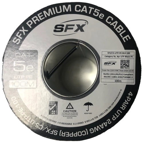 SFX 100 Metre Pure Copper Ethernet Cable Black