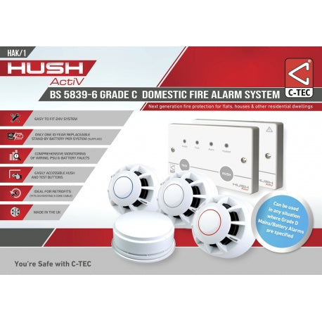 HUSH-ACTIV BS 5839-6 Grade C Stand-Alone Domestic Fire Alarm Kit