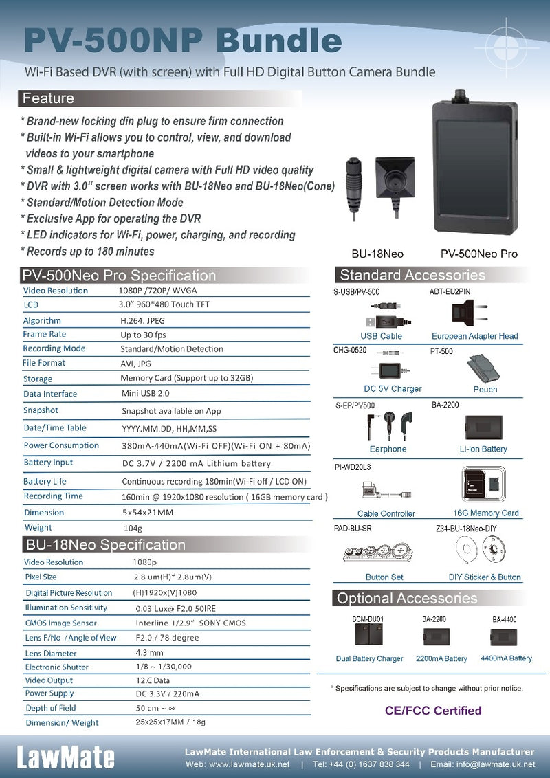 LawMate PV-500 Neo Pro & BU18HD Neo Camera Package