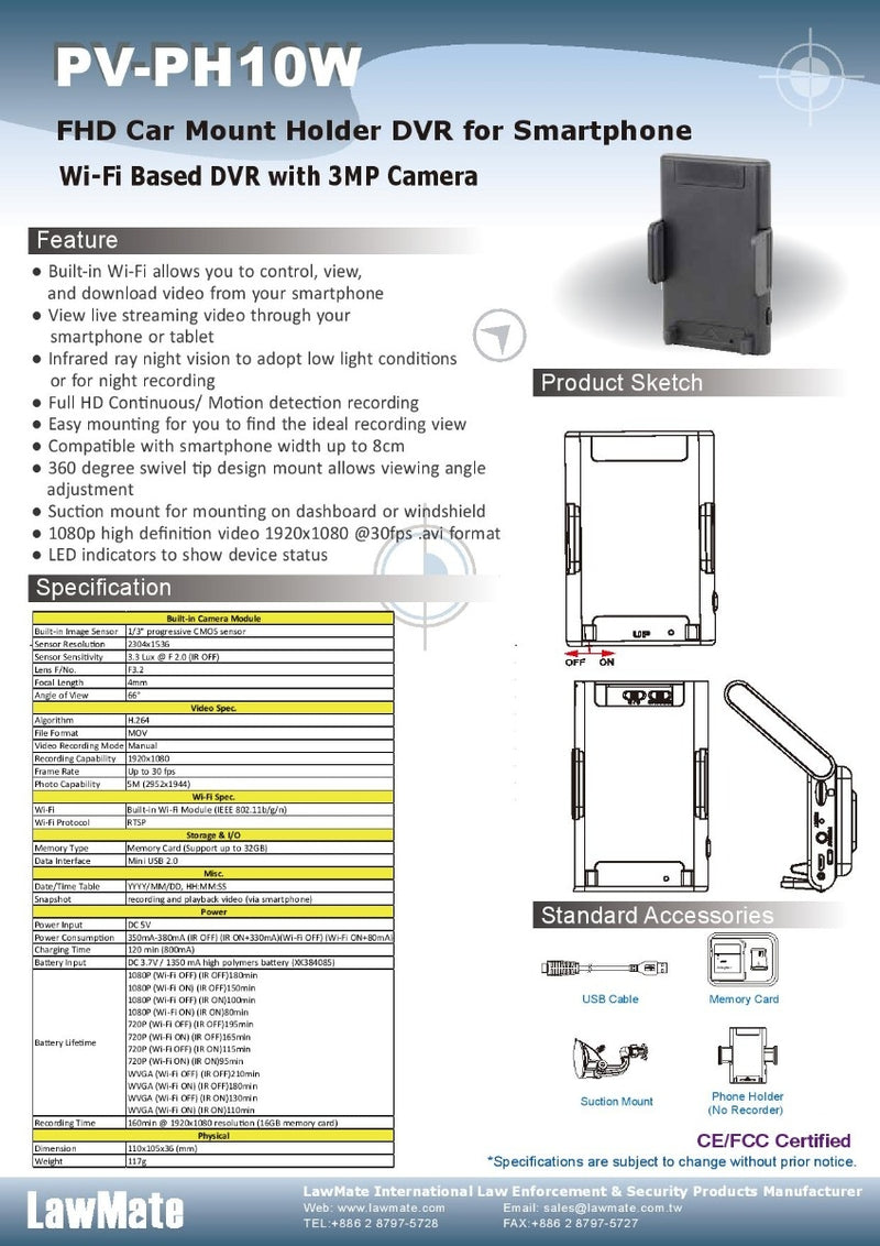 LawMate PV-PH10W Car DVR